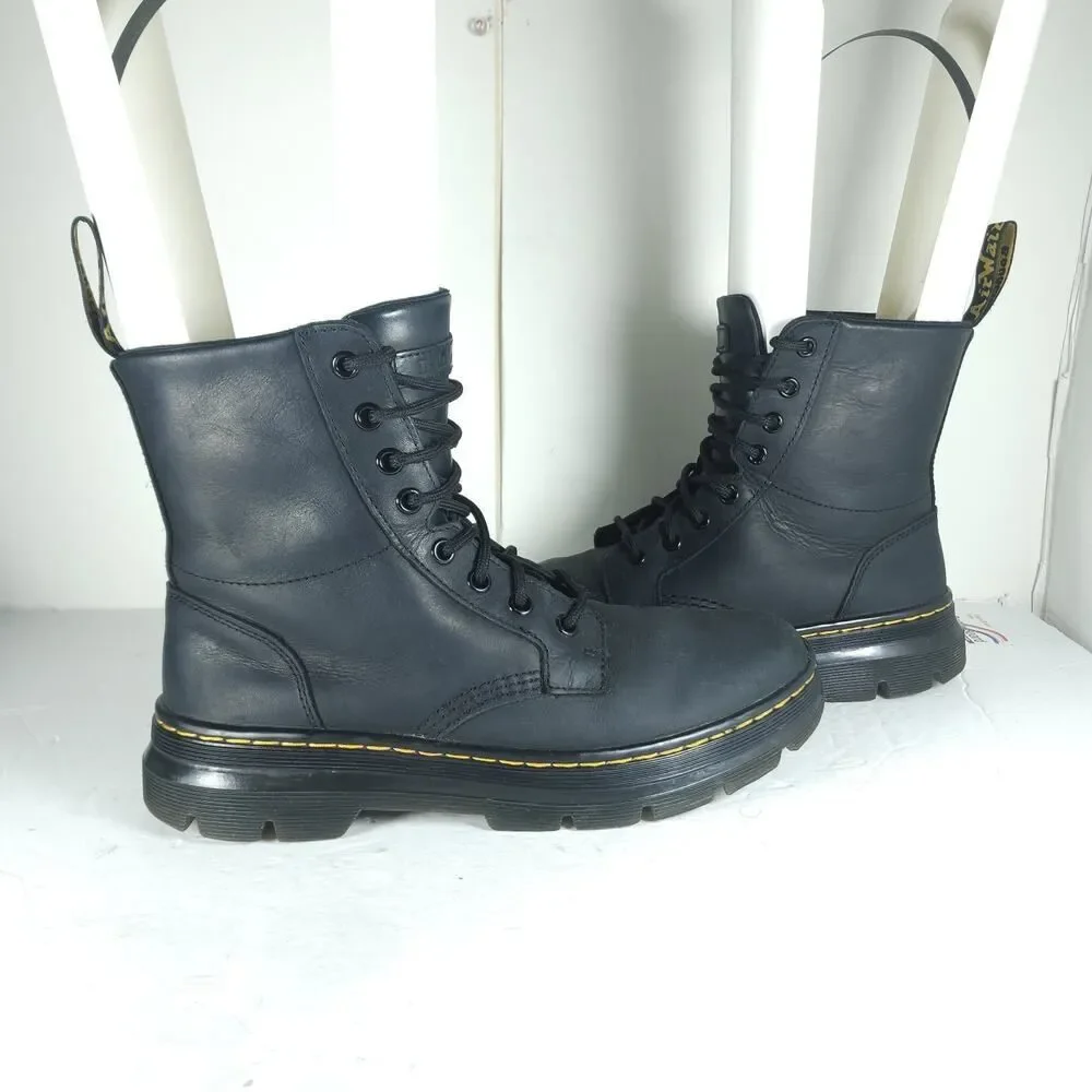 Dr. Martens Combs US M8/L9 Black Leather 8 Eyelets Lace-Up Ankle Combat Boots